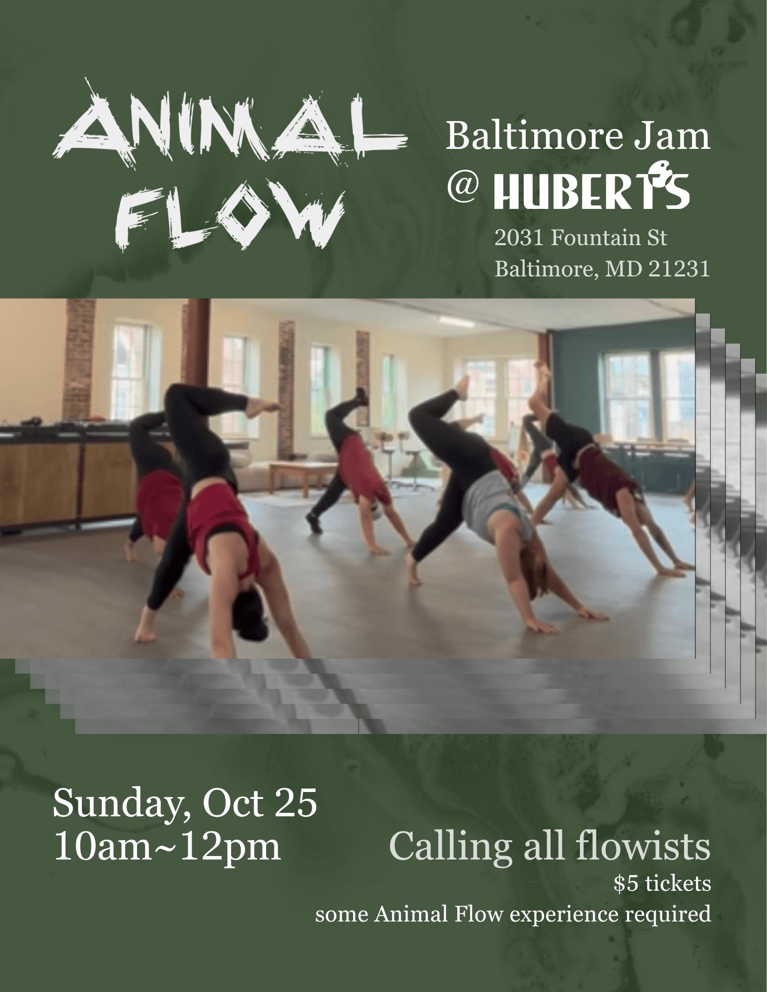 Animal Flow Baltimore Jam, Sunday Oct 25 10am-12pm